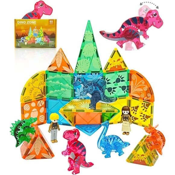 Magnetic Tiles Dinosaurs Magnet‎ Building Blocks Toys for Kids Ages 3-5 4-8 8-12 - Picture 1 of 7